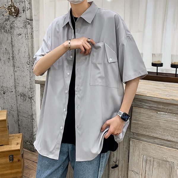 

2020 summer new youth popular men's solid color loose large size basic short-sleeved shirt fashion casual shirt -3xl, White;black