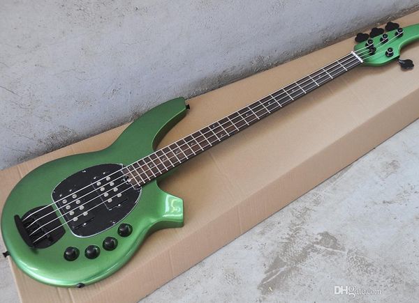 

4 strings metal green electric bass guitar with active circuit,rosewood fretboard,black hardwares,offering customized services