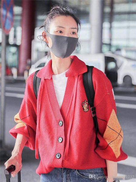 

1027 2019 autumn sweater kint long sleeve lapel neck prom fashion cardigan panelled womens clothes changji, White;black