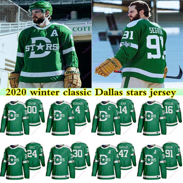 

2020 winter classic dallas stars jerseys 91 tyler seguin 14 jamie benn 4 miro heiskanen 30 ben bishop 47 alexander radulov hockey jersey, Black;red