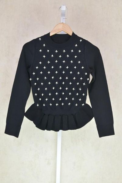 

women sweater autumn and winter new style pearl pleated sweater women, White;black