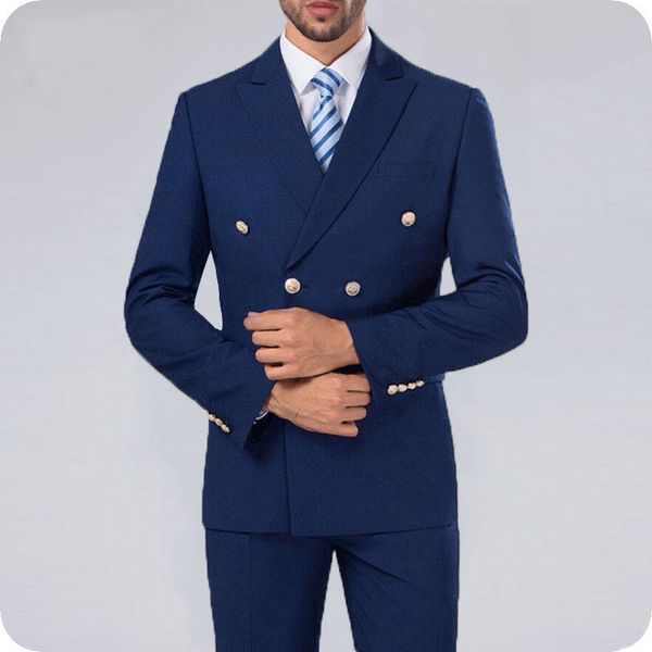 

navy blue men suits man blazer jacket 2piece double breasted peaked lapel latest coat pant designs formal business costume homme prom wear, Black;gray