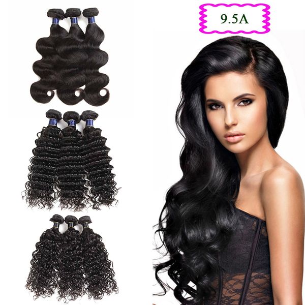 

9.5a peruvian indian brazilian body wave virgin hair extensions unprocessed deep water wave human hair weave bundles 3pcs/lot nature black
