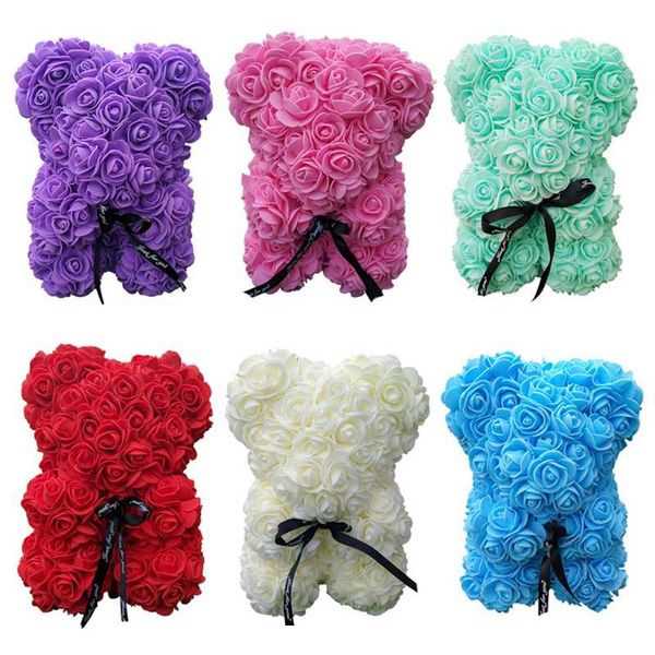 

dropshipping 25cm rose bear heart artificial flower rose teddy bear valentine's day wedding birthday gift for women