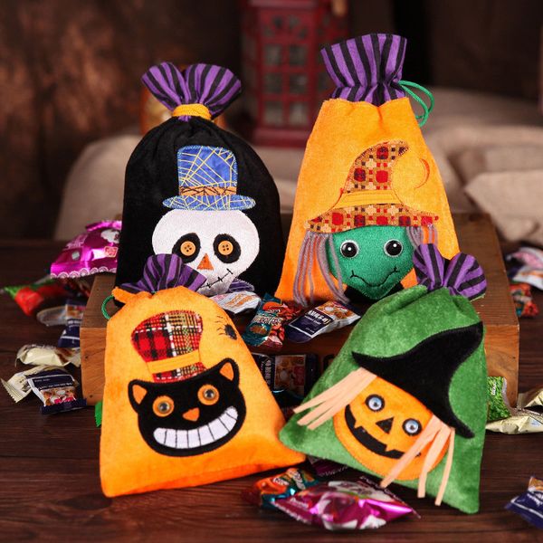 

halloween candy bag gift cloth treat or trick pumpkin witch cat printed bags hallowmas christmas party festival drawstring bag