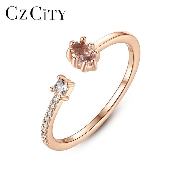 

czcity pure 925 sterling silver delicate resizeable finger rings for women girls party engagement thing ring fine jewelry sr0340, Golden;silver