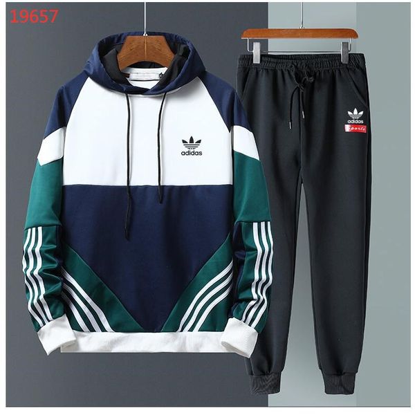 

2019addias spring autumn new brand men's clothing youth casual coat sportswear suit black white and blue 3 colors tracksuit for men, Gray