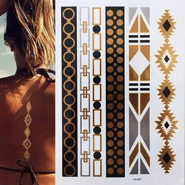 

1pcs metallic flash body neck arm gold silver temporary tattoos sticker