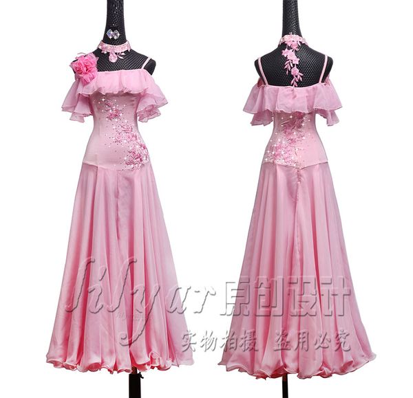 

modern skirt, long skirt, national standard dance competition dress, performance dress, light pink collar embroidery, Black;red