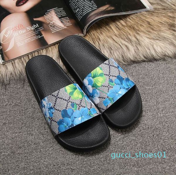 

men women sandals designer shoes luxury slide summer fashion wide flat slippery sandals slipper flip flop size 35-46 flower box g01, Black