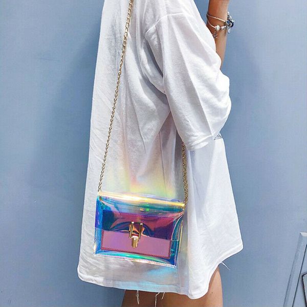 

crossbody bags for women transparent pvc bags fashion ladies chain shoulder bag pack portable handbag tote clear messenger bag