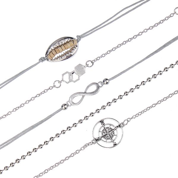 

2019 bohemian bracelet heart compass beads chain bracelets for women sliver color chain bracelets sets cuff mujer pulseras femme, Golden;silver