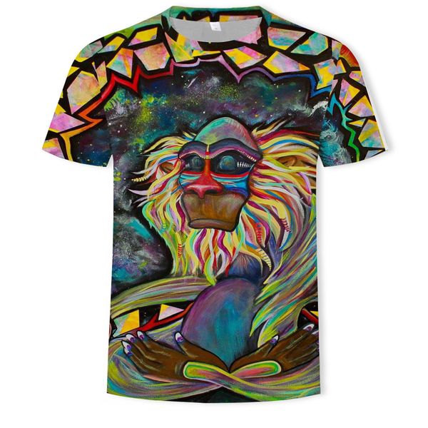 

mens designer monkey pattern 3d digital printed t-shirt round collar short sleeve base shirt, White;black
