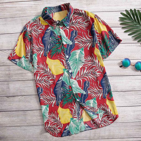 

hawaiian printed short sleeve shirt men casual men's shirt button print beach loose blouse streetwear camisa masculina, White;black