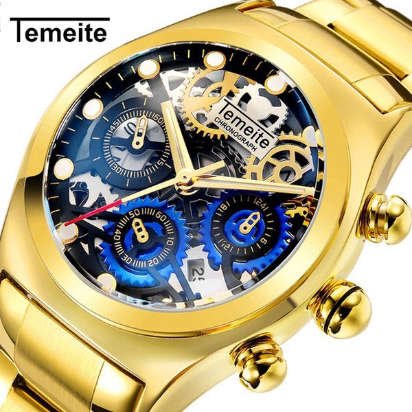 

brand temeite men watch luxury fashion gold business full steel quartz wristwatches waterproof male clock relogio masculino, Slivery;brown