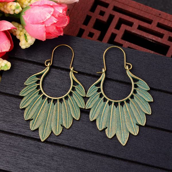 

anqi bohemian ethnic bronze green leaf tassel drop earrings women handmade statement gypsy jewelry earring femmes pendientes, Silver