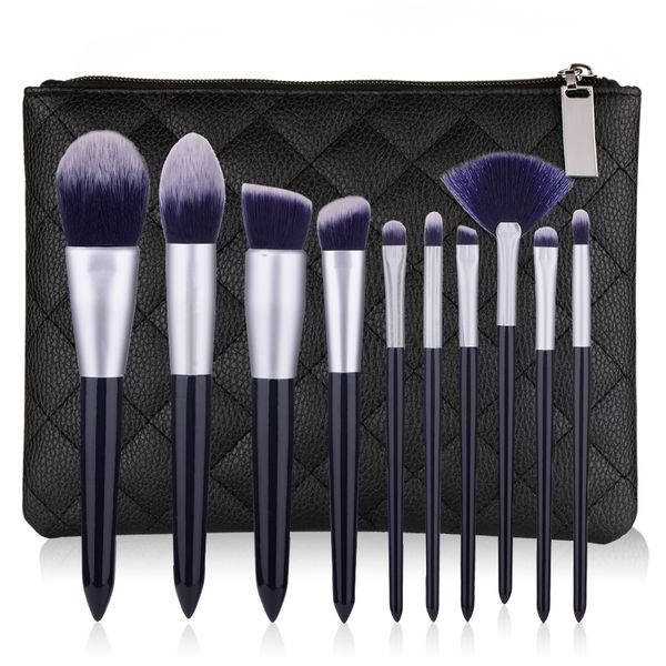 

10pcs makeup brushes set with a leather bag professional make up brush for powder foundation blush eyeshadow complete kit