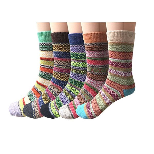 

5 pairs womens knit printed warm wool socks comfortable socks ankle cotton sock funny ankle non slipper funny slip#20, Black