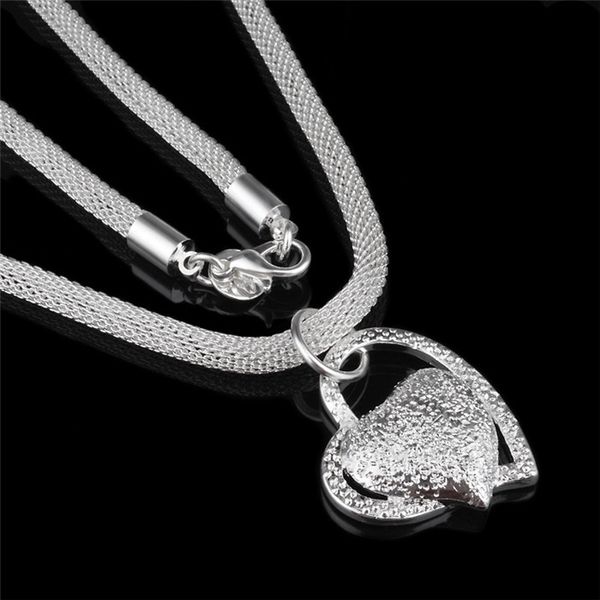 

silver color stainless steel heart necklace pendant for woman fashion jewelry double heart sliver color necklace