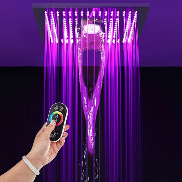 

красочный светодиодный свет насадка для душа 304 sus осадки колонка воды душ ванная комната 16 дюймов потолок душ черный матовый полированны