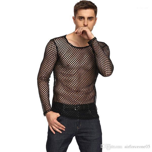 

sleeved spring autumn o-neck tees mens hollow out designer black t shirts long, White;black