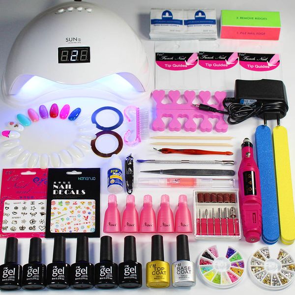 

nail kit dryer uv led lamp uv gel varnish polish base coat manicure tool choose 6 colors nail polish for sets