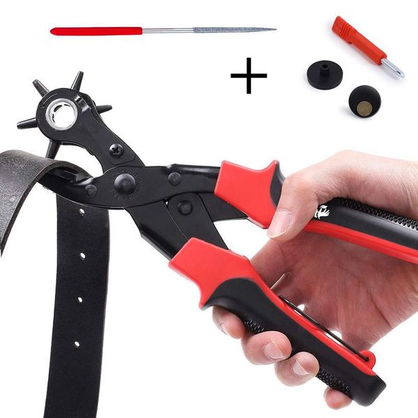 

hole punch plier, revolving heavy duty leather hole punching tool for belts, purses, watch bands and more, 6 sizes- 2mm, 2.5mm