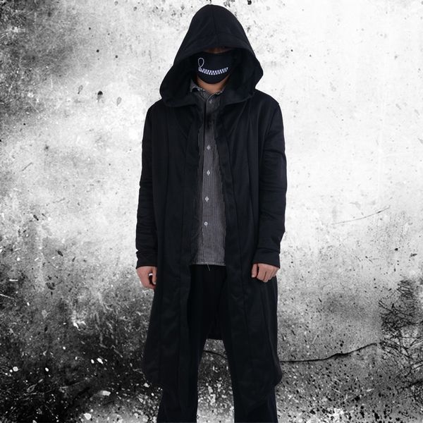 

vintage men autumn winter hoodies jacket long cardigan coat casual hip hop solid pocket jacket hooded outwear veste homme, Black;brown