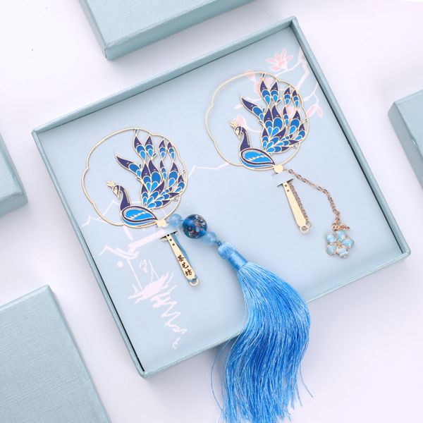 

ancient chinese style vintage metal peacock book mark hand-woven long tassel beads traditional school office supplies