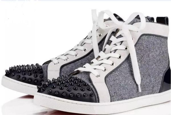 

new casual red bottom men sneakers high spikes studs suede casual shoes 12 colors for men t07, Black