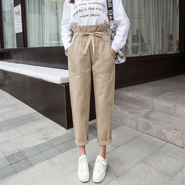 

korean new loose jeans woman loose harem pants for women plus size high waist elastic jeans ladies denim jean femme, Blue