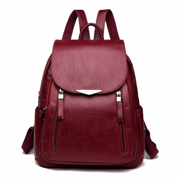 

2019 women leather backpacks female shoulder bag sac a dos ladies bagpack vintage school bags for girls travel back pack new