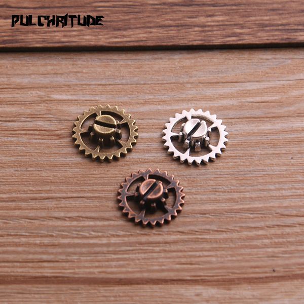 

pulchritude 20pcs 15mm three color vintage metal zinc alloy small steampunk gear charms fit jewelry pendant charms makings p6911, Bronze;silver