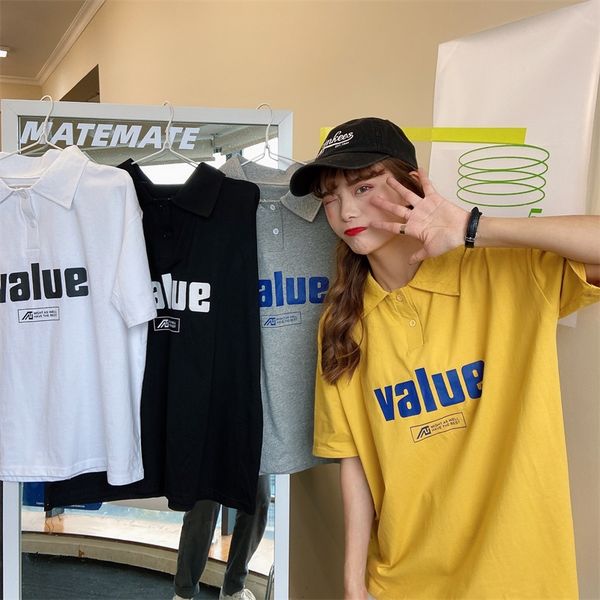 

большой размер белая рубашка с коротким рукавом женщины повседневная буквенные печать желтый серый чернорубашечники женский хлопок сыпучие l, White