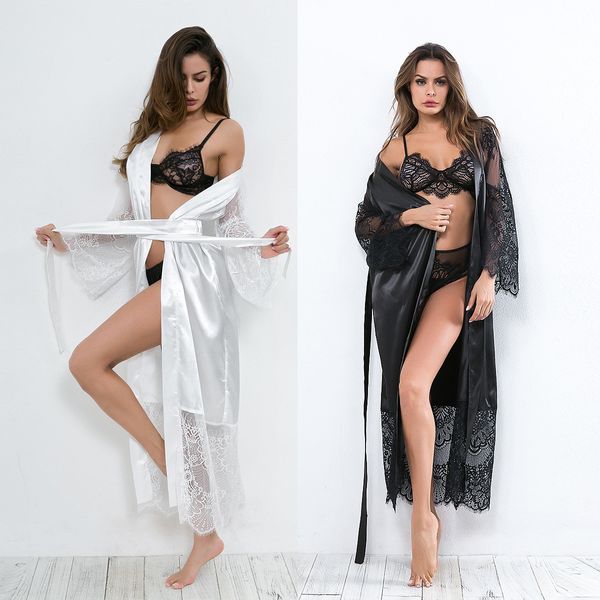 

foreign trade europe and america plus large size lace robe europe and america lingerie nightdress factory wholesale, Black;white