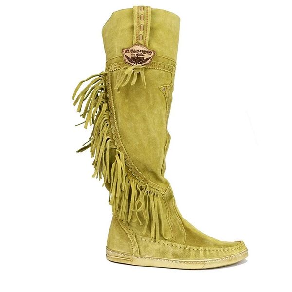 

wenyujh 2019 women's long boots over the knee boots woman high women's fringe low heel tassel new fashion, Black