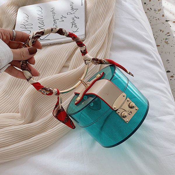 

2020 new women's bag fashion acrylic transparent round handbag dinner bag buckle makeup bag