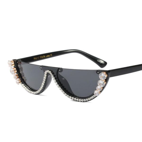 

2020 crystal trendy half frame rimless cat eye sunglasses sun glasses womens sunglasses rhinestone sunglaasses, White;black