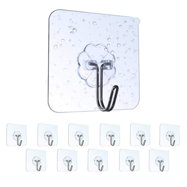 

12pcs/set strong transparent seamless adhesive wall hooks kitchen bathroom bedroom convenience super sticky seamless hooks
