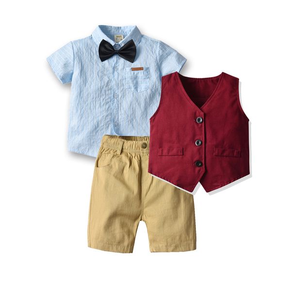 

new summer boy suit dress suit boys bow tie short-sleeve shirt vest shorts childrens dress denim