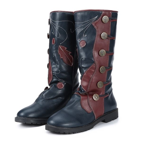 

handmade women's western boots winter ancient knight boot female classic mid-calf low heel leather shoes rome botas big size, Black