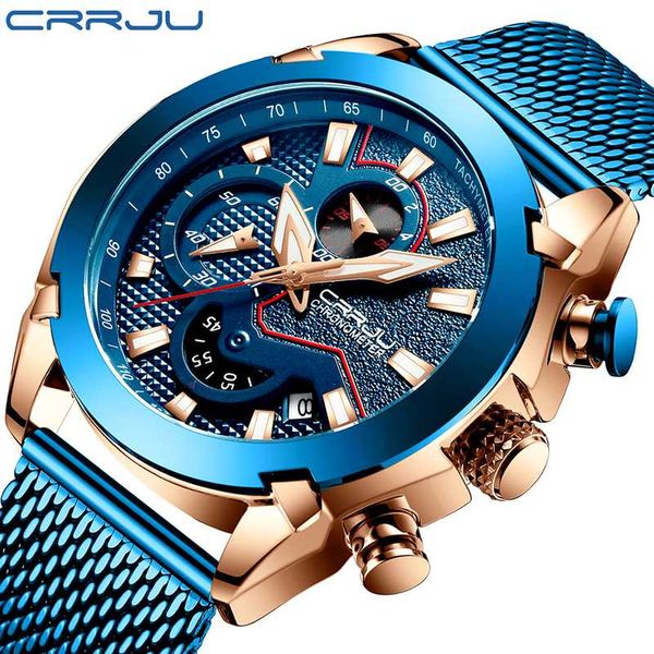

crrju 2020 new fashion mens watches with stainless steel sports chronograph quartz watch men relogio masculino, Slivery;brown