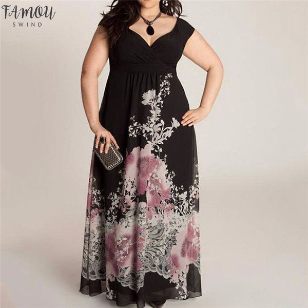 

sommer long dresses women casual printed plus size short sleeve sundresses vintage bohemian party dress robe vintage #15, Black;gray