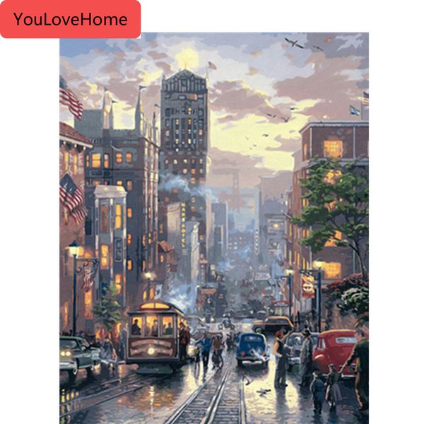 

diy unframe coloring by numbers landscape for needlework acrylic paint paint by numbers on canvas city handmade gift