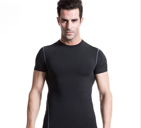 

men compression skins under base layer tight sportswear jersey running t-shirts cycling gym fitness training clothes, Black;blue