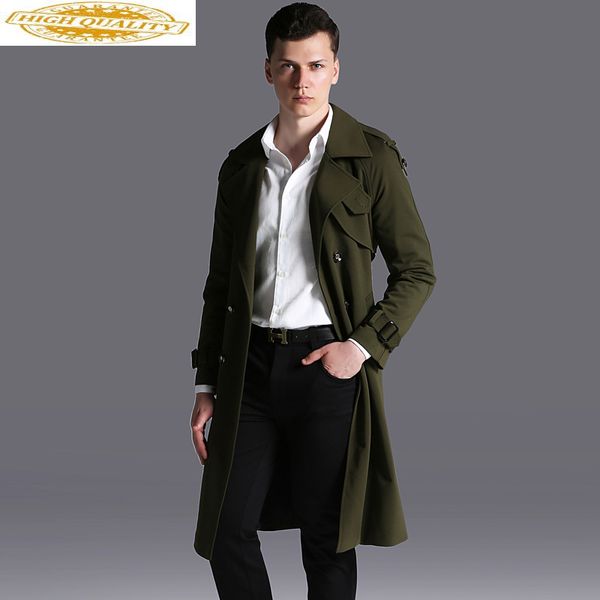 

men's coat long windbreaker plus size army green trench coat double-breasted windbreakers for men abrigos hombre kj275, Tan;black