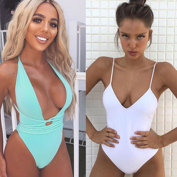 2019 Kadın Mayo Seksi Yüksek Kesim Tek Parça Mayo Backless Swim Suit Siyah Beyaz Kırmızı Tanga Mayo Kadın Monokini 2741