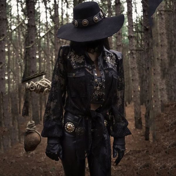 

lace pu leather jackets coat women autumn black see through skull print fashion punk rivet streetwear outerwear female, Black;brown
