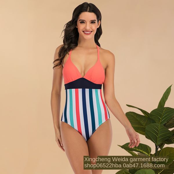 

auf7e 2020 colorful striped women's string one-piece 2020 bikini swimsuit colorful striped bikini women's string one-piece swimsui, White;black