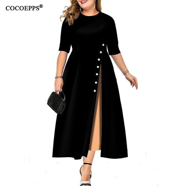

l-4xl patchwork long dress big size evening party slit maxi dress black office work women dress plus size autumn winter dresses, Black;gray